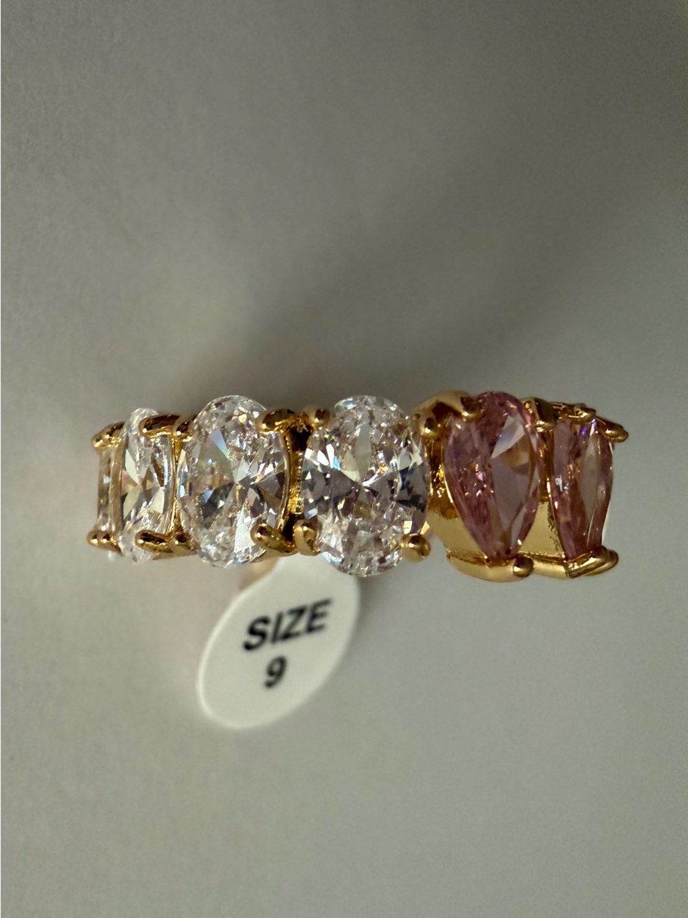 18K Gold Filled Pink & Clear AAA CZ Eternity Band Ring - Picture 4 of 5